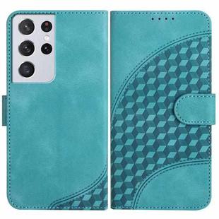 For Samsung Galaxy S21 Ultra 5G YX0060 Elephant Head Embossed Phone Leather Case with Lanyard(Light Blue)