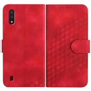 For Samsung Galaxy A01/M01 YX0060 Elephant Head Embossed Phone Leather Case with Lanyard(Red)
