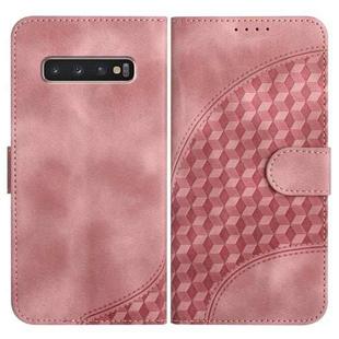 For Samsung Galaxy S10+ YX0060 Elephant Head Embossed Phone Leather Case with Lanyard(Pink)