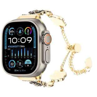 For Apple Watch Ultra 2 49mm Camellia Metal Chain Bracelet Watch Band(Black Gold)