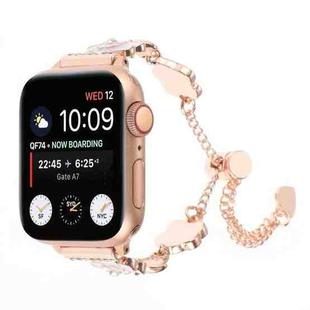 For Apple Watch Series 9 45mm Camellia Metal Chain Bracelet Watch Band(White Rose Gold)