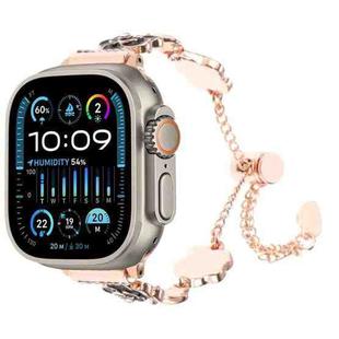 For Apple Watch Ultra 49mm Camellia Metal Chain Bracelet Watch Band(Black Rose Gold)