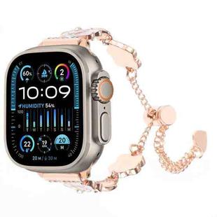 For Apple Watch Ultra 49mm Camellia Metal Chain Bracelet Watch Band(White Rose Gold)