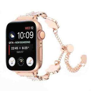 For Apple Watch Series 8 41mm Camellia Metal Chain Bracelet Watch Band(White Rose Gold)