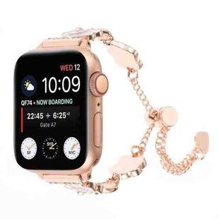 For Apple Watch Series 7 45mm Camellia Metal Chain Bracelet Watch Band(White Rose Gold)