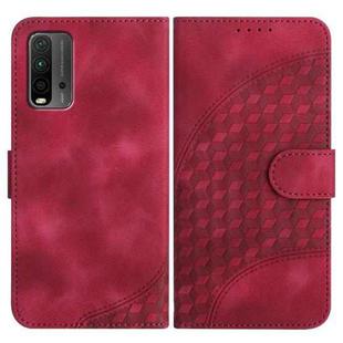 For Xiaomi Redmi 9T/Poco M3 YX0060 Elephant Head Embossed Phone Leather Case with Lanyard(Rose Red)