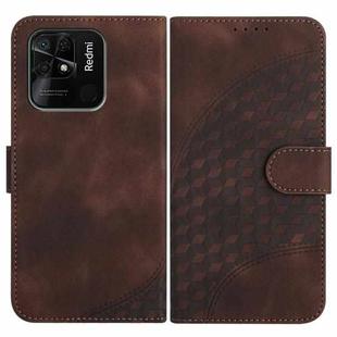 For For Xiaomi Redmi 10C 4G Global/10 India YX0060 Elephant Head Embossed Phone Leather Case with Lanyard(Coffee)