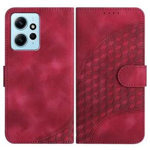 For Xiaomi Redmi Note 12 4G Global YX0060 Elephant Head Embossed Phone Leather Case with Lanyard(Rose Red)