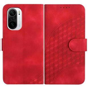 For Xiaomi Poco F3 YX0060 Elephant Head Embossed Phone Leather Case with Lanyard(Red)