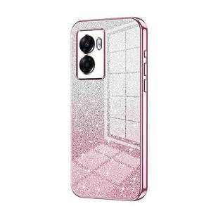 For OPPO A57 5G Gradient Glitter Powder Electroplated Phone Case(Pink)