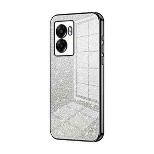 For OPPO A57 5G Gradient Glitter Powder Electroplated Phone Case(Black)