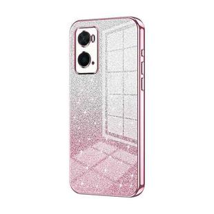 For OPPO A36 / A76 / A96 4G Global Gradient Glitter Powder Electroplated Phone Case(Pink)