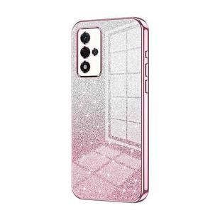 For OPPO A93s 5G Gradient Glitter Powder Electroplated Phone Case(Pink)