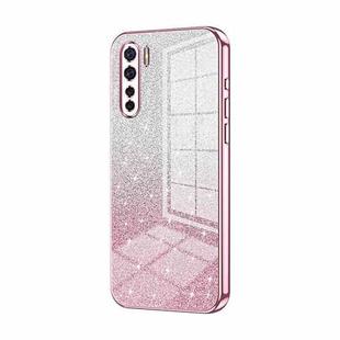 For OPPO A91 Gradient Glitter Powder Electroplated Phone Case(Pink)