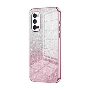 For OPPO Reno4 Pro Gradient Glitter Powder Electroplated Phone Case(Pink)