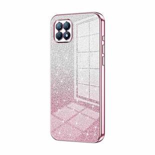 For OPPO Reno4 SE Gradient Glitter Powder Electroplated Phone Case(Pink)