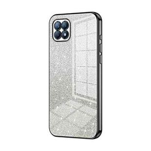 For OPPO Reno4 SE Gradient Glitter Powder Electroplated Phone Case(Black)
