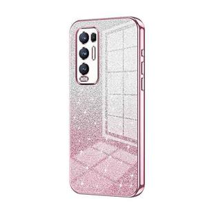 For OPPO Reno5 Pro+ Gradient Glitter Powder Electroplated Phone Case(Pink)