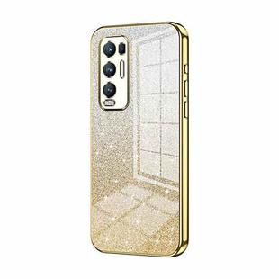 For OPPO Reno5 Pro+ Gradient Glitter Powder Electroplated Phone Case(Gold)