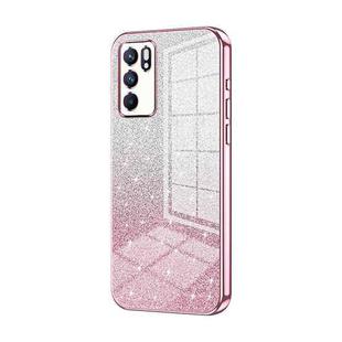 For OPPO Reno6 Indian / Malay Gradient Glitter Powder Electroplated Phone Case(Pink)
