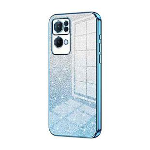 For OPPO Reno7 Pro Gradient Glitter Powder Electroplated Phone Case(Blue)