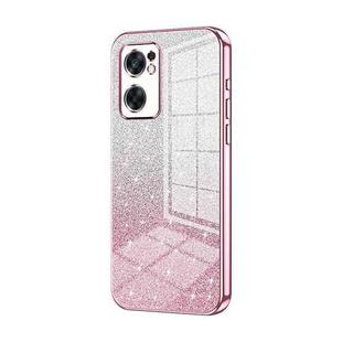 For OPPO Reno7 SE Gradient Glitter Powder Electroplated Phone Case(Pink)