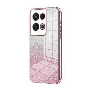 For OPPO Reno8 Pro Gradient Glitter Powder Electroplated Phone Case(Pink)