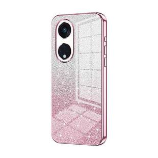For OPPO Reno8 T 5G Gradient Glitter Powder Electroplated Phone Case(Pink)