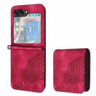 For Samsung Galaxy Z Flip5 5G YX0060 Elephant Head Embossed Phone Leather Case with Lanyard(Rose Red)