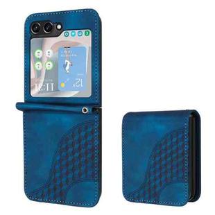 For Samsung Galaxy Z Flip5 5G YX0060 Elephant Head Embossed Phone Leather Case with Lanyard(Royal Blue)