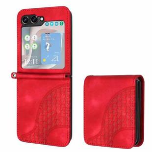 For Samsung Galaxy Z Flip5 5G YX0060 Elephant Head Embossed Phone Leather Case with Lanyard(Red)