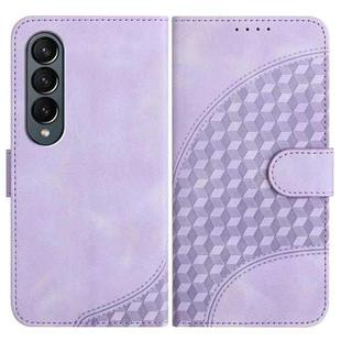 For Samsung Galaxy Z Fold4 5G YX0060 Elephant Head Embossed Phone Leather Case with Lanyard(Light Purple)