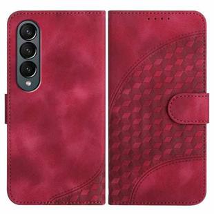 For Samsung Galaxy Z Fold4 5G YX0060 Elephant Head Embossed Phone Leather Case with Lanyard(Rose Red)