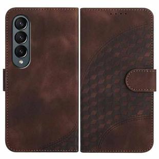 For Samsung Galaxy Z Fold4 5G YX0060 Elephant Head Embossed Phone Leather Case with Lanyard(Coffee)