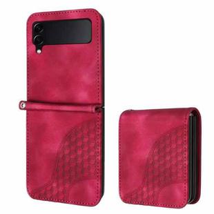 For Samsung Galaxy Z Flip4 5G YX0060 Elephant Head Embossed Phone Leather Case with Lanyard(Rose Red)