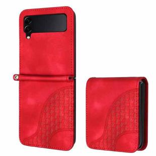 For Samsung Galaxy Z Flip4 5G YX0060 Elephant Head Embossed Phone Leather Case with Lanyard(Red)