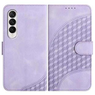 For Samsung Galaxy Z Fold3 5G YX0060 Elephant Head Embossed Phone Leather Case with Lanyard(Light Purple)