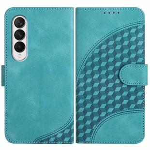 For Samsung Galaxy Z Fold3 5G YX0060 Elephant Head Embossed Phone Leather Case with Lanyard(Light Blue)