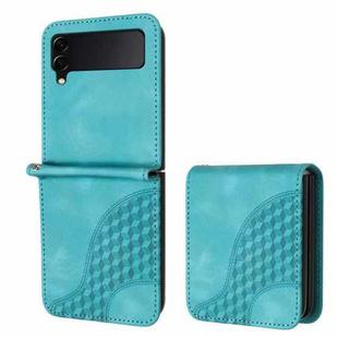 For Samsung Galaxy Z Flip3 5G YX0060 Elephant Head Embossed Phone Leather Case with Lanyard(Light Blue)