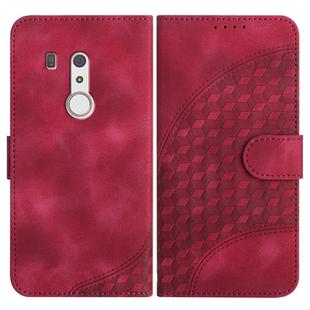 For Fujitsu Arrows Be3 YX0060 Elephant Head Embossed Phone Leather Case with Lanyard(Rose Red)