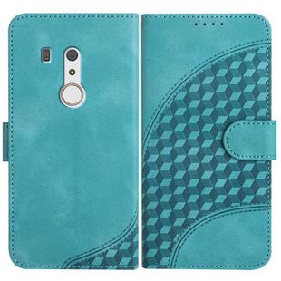 For Fujitsu Arrows Be3 YX0060 Elephant Head Embossed Phone Leather Case with Lanyard(Light Blue)