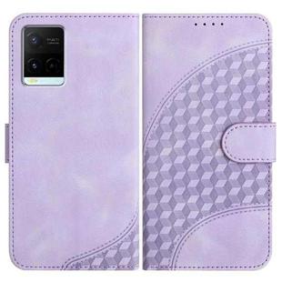For vivo Y21/Y33s/Y21s YX0060 Elephant Head Embossed Phone Leather Case with Lanyard(Light Purple)