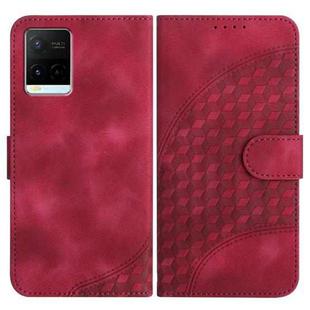 For vivo Y21/Y33s/Y21s YX0060 Elephant Head Embossed Phone Leather Case with Lanyard(Rose Red)