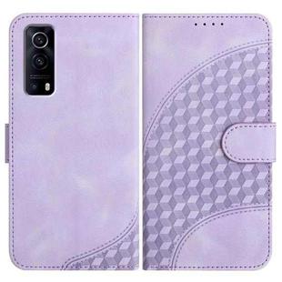 For vivo Y72 5G/iQOO Z3/Y52 5G YX0060 Elephant Head Embossed Phone Leather Case with Lanyard(Light Purple)