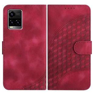 For vivo Y33s 4G Global/Y21/Y21s/Y21t YX0060 Elephant Head Embossed Phone Leather Case with Lanyard(Rose Red)