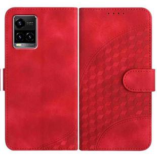 For vivo Y33s 4G Global/Y21/Y21s/Y21t YX0060 Elephant Head Embossed Phone Leather Case with Lanyard(Red)