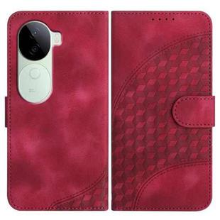 For vivo iQOO Z9s / V40e India YX0060 Elephant Head Embossed Phone Leather Case with Lanyard(Rose Red)