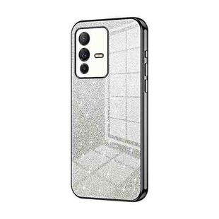 For vivo S12 / V23 5G Gradient Glitter Powder Electroplated Phone Case(Black)