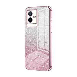 For vivo T2x Gradient Glitter Powder Electroplated Phone Case(Pink)