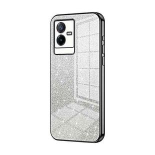 For vivo T2x Gradient Glitter Powder Electroplated Phone Case(Black)